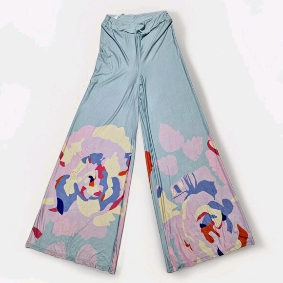 VKY & Co Stretch Wide Leg Lounge Palazzo Pants Floral Boho Spring Size Med - Picture 1 of 9